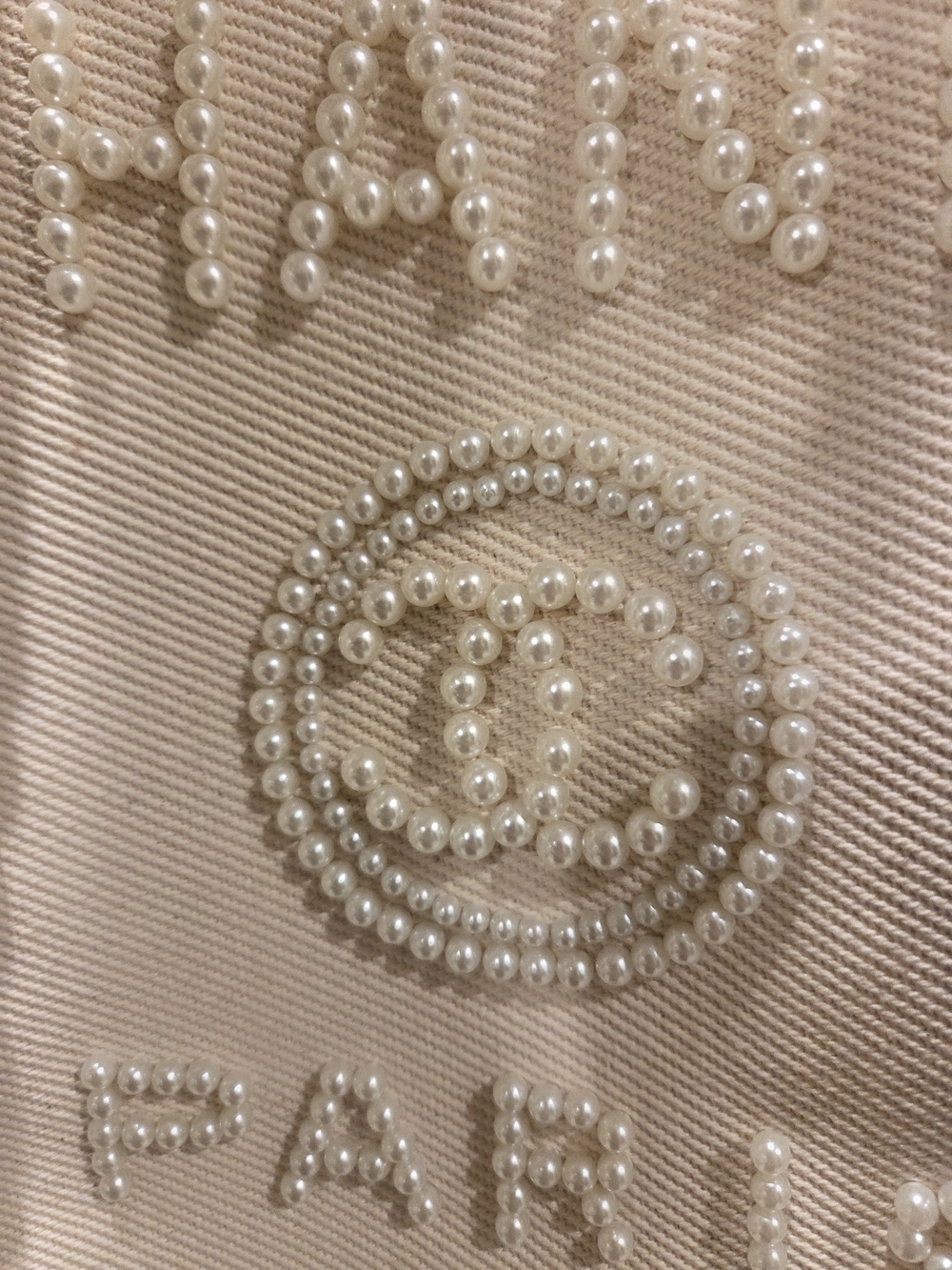 CHANEL Cream Canvas Tote with Pearl Logo and Tan Leather Handles - Picture 2 of 5